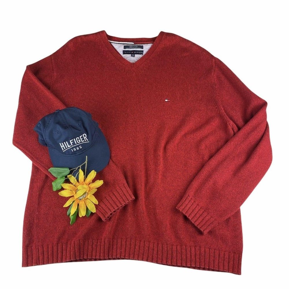 Tommy Hilfiger Mens Sweater Heather Red XXL Marled